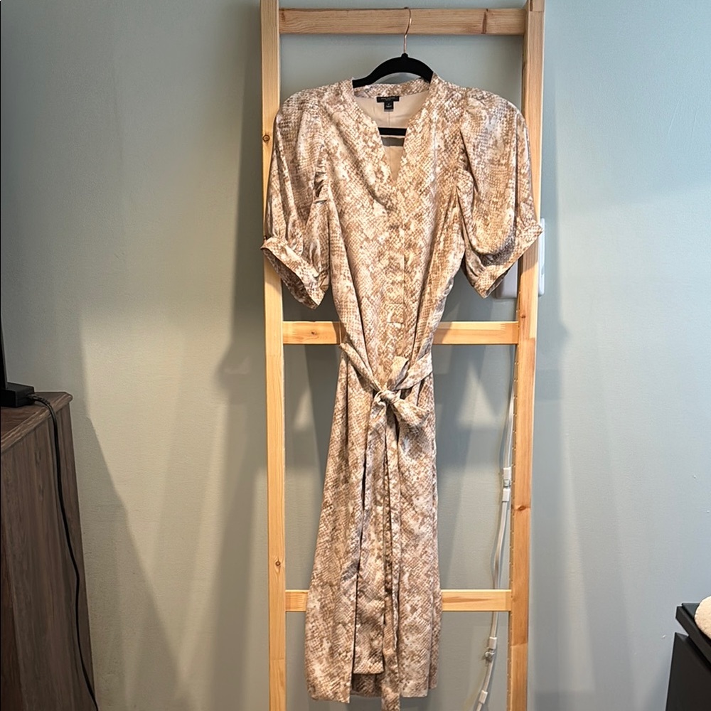 Ann Taylor Beige Patterned Midi Dress